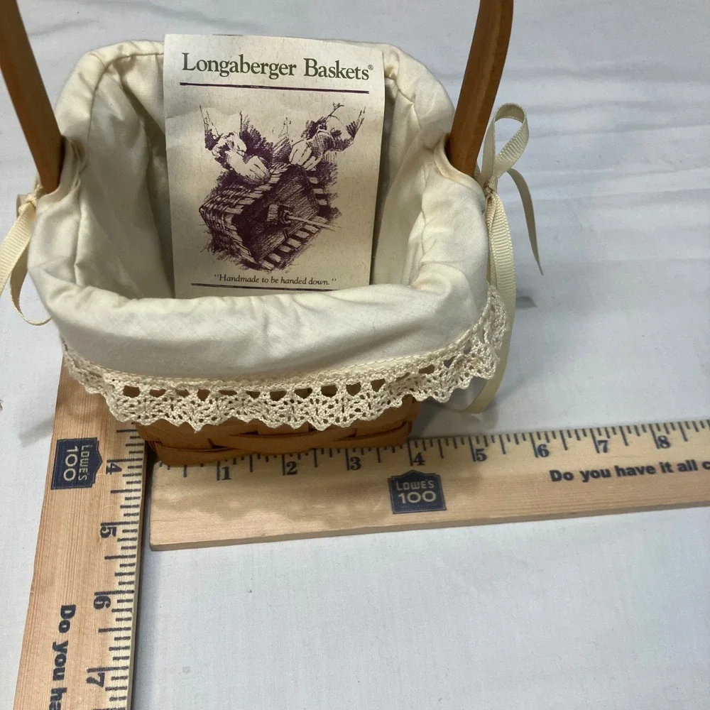 Longaberger 1993 Small Peg Basket 11452 Handwoven Wood Lace Liner & Protector